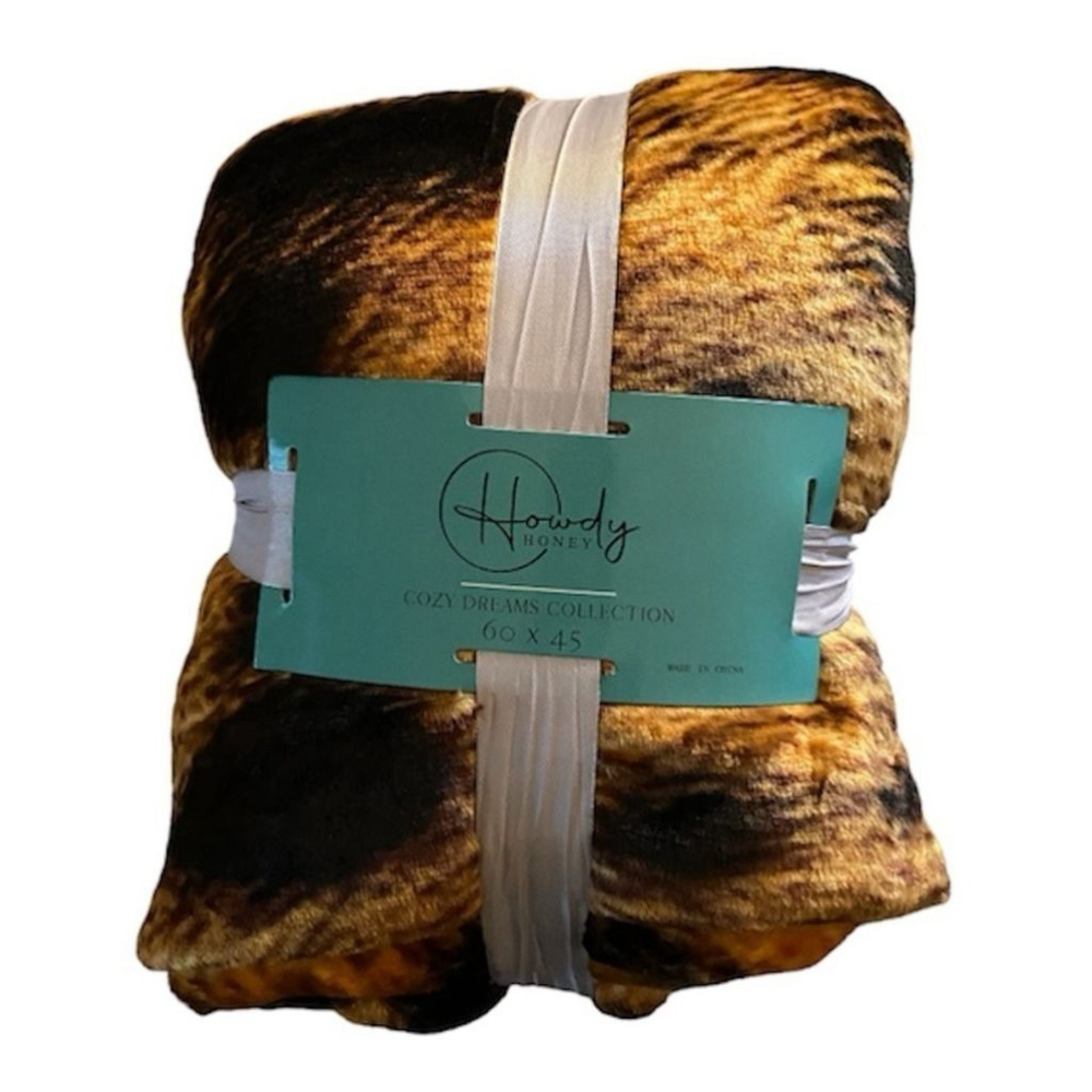 Reversible Sherpa Throw Blanket Leopard Print Brown Black